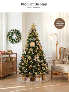 Detailed view of 180cm Gold Champagne Christmas tree with ornaments and lights