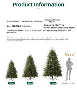 Size comparison of deluxe PE noble fir Christmas trees with height reference diagram