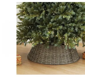 Close-up of a woven PE tree collar in taupe with fine texture for Christmas tree decor