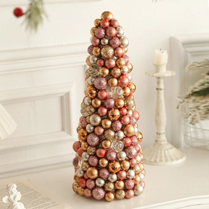 35cm festive conical Christmas tree centerpiece with pink and gold ornaments for tabletop
