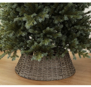 Detail of vintage woven Christmas tree collar in dark brown finish for tree base decoration