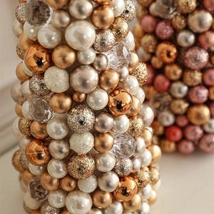 Champagne gold beaded cone Christmas tree with pearls and glitter for table decoration