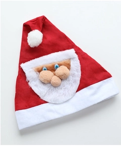 Detailed plush Santa hat with white faux fur trim, 3D nose, and curly white beard texture