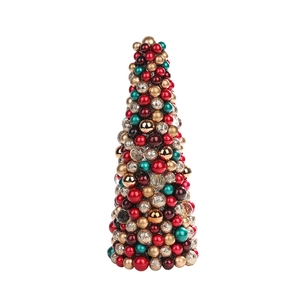35cm tabletop cone Christmas tree with shiny matte red gold and green ornaments