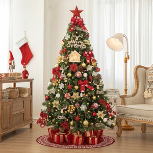 Artificial Christmas Tree With Ornaments String Lights And Tree Skirt Luxury Modern Indoor Home Floor Decoration PVC Plastic