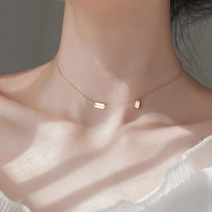 Minimalist Lucky Letter Rectangular Pendant Necklace Copper Clavicle Chain With 925 Sterling Silver Charm
