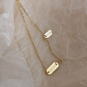 Minimalist 925 sterling silver lucky letter pendant necklace with gold plated finish