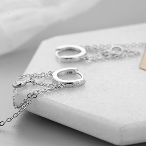 S925 sterling silver drop earrings with long hanging chains and minimalist hoop design