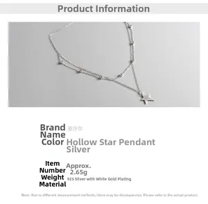 Detail view of 925 silver double-layer necklace featuring star pendant and small beads