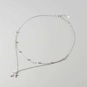 Minimalist S925 sterling silver double layer necklace with beads and sparkling star pendant