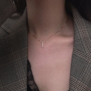 Collana Con Pendente A Barra Verticale Minimalista Rame Geometrico Zircone Intarsiato Gioielli Eleganti Per Donna Uso Quotidiano Stile Festa