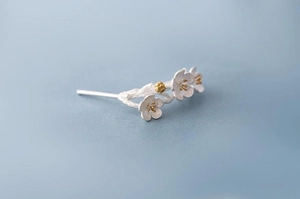 Macro view of 925 sterling silver cherry blossom earring with matte brushed petals