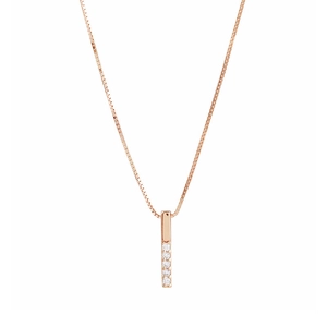Collana minimalista in argento S925 oro rosa con pendente a barra e cinque zirconi