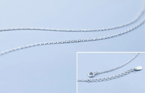 Detail view of S925 sterling silver chain necklace with spring clasp and extension chain