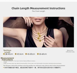Detailed size guide for S925 silver necklace length showing measurement from 38cm to 60cm
