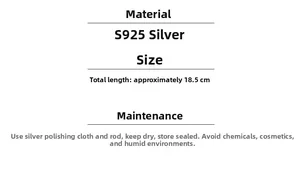 Detailed size chart for S925 sterling silver heart bracelet showing 18.5cm total length