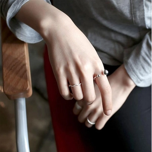 Minimalist S925 sterling silver rings set with wave texture and double ball open design