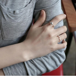 S925 sterling silver minimalist rings with double bead and wavy band design for women