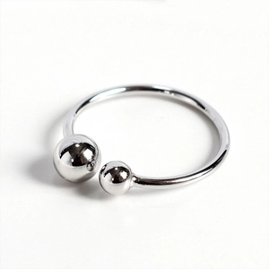 Minimalist S925 sterling silver open ring with dual asymmetrical polished beads