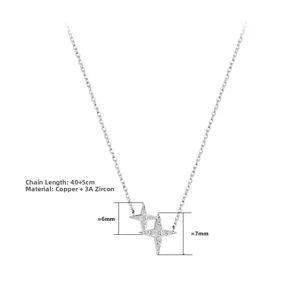 Detailed view of silver double star pendant with 3A zircon and 40+5cm chain specs