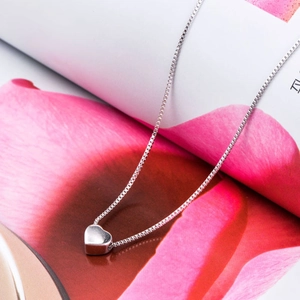 Minimalist S925 sterling silver heart necklace with a sleek polished box chain for women