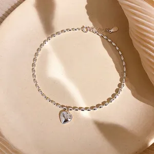 Elegant S925 sterling silver beaded bracelet featuring a minimalist 3D heart-shaped pendant