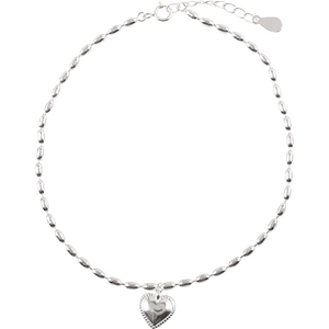 Minimalist S925 sterling silver beaded bracelet with a polished 3D heart pendant charm