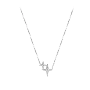 Minimalist silver North Star pendant necklace with shimmering zircon stones for women