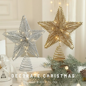 Christmas Tree Topper Star Iron Glitter LED Light Up Glowing Ornament Holiday Party Decoration Starry Tree Top