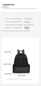 Detailed size specifications for the black nylon backpack showing 35cm height and capacity