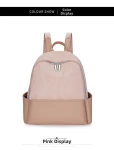 Pink fresh style backpack featuring pleated fabric texture and faux leather details