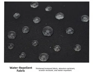 Detailed close-up of water-repellent, thick Oxford fabric on a black travel backpack