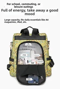 Detail view of large capacity backpack with wave pattern fitting A4 magazines and iPad