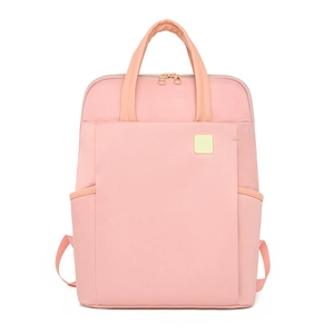 Sac à dos rose en nylon imperméable avec design rectangulaire et bretelles réglables