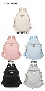 Oxford fabric backpack color options in off-white, pink, blue, black, and grey