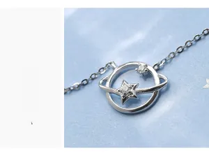 Macro shot of S925 sterling silver asteroid pendant with white zircon insets