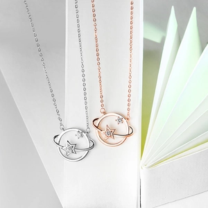 Minimalist S925 sterling silver asteroid pendant necklace with zircon star in silver and rose gold