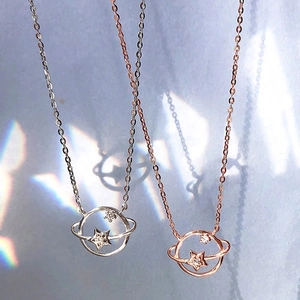 Elegant s925 silver planet necklace with star pendant in silver and rose gold finishes