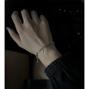 Bracciale A Doppio Strato In Rame Placcato Argento Con Pendente A Croce Cuore Retro Stile Scuro Punk Minimalista Gioielli Per Donne