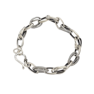 Retro S925 sterling silver chunky chain bracelet with vintage textured oval links