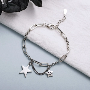 Bracciale A Catena Con Ciondolo A Stella Vintage Da Donna Ciondoli A Doppia Stella Con Stella Con Faccina Sorridente