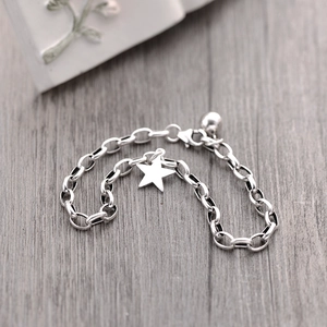 S925 sterling silver star and ball charm bracelet with link chain and lobster clasp