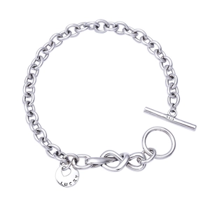 S925 sterling silver chain bracelet featuring an OT toggle clasp and heart lucky pendant