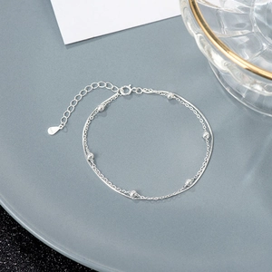 S925 sterling silver double-layer snake and link chain bracelet with polished beads