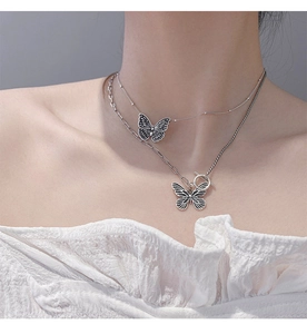 Detailansicht der 925 Sterling Silber Schmetterling Halsketten mit OT-Verschluss