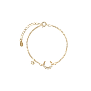 925 Sterling silver gold-plated bracelet with star and moon pendants with cubic zirconia