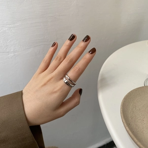 Irregular Wave Double Layer Open Ring S925 Silver Plated Copper Minimalist Adjustable Finger Jewelry For Women