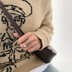 Bague multicouche en argent sterling S925 avec pendentif étoile et gravure Safe Trip