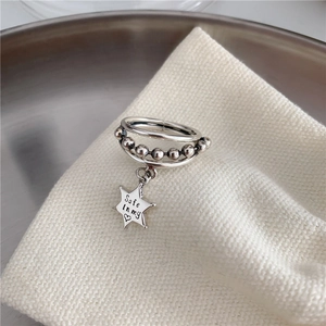 Bague multicouche en argent S925 avec pendentif étoile gravé Safe in my heart