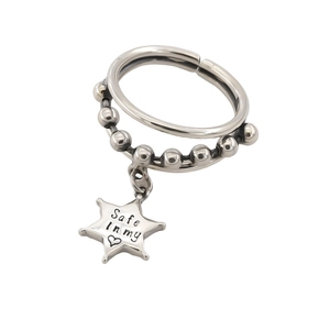 Bague double couche en argent S925 avec anneau perlé et pendentif étoile gravé